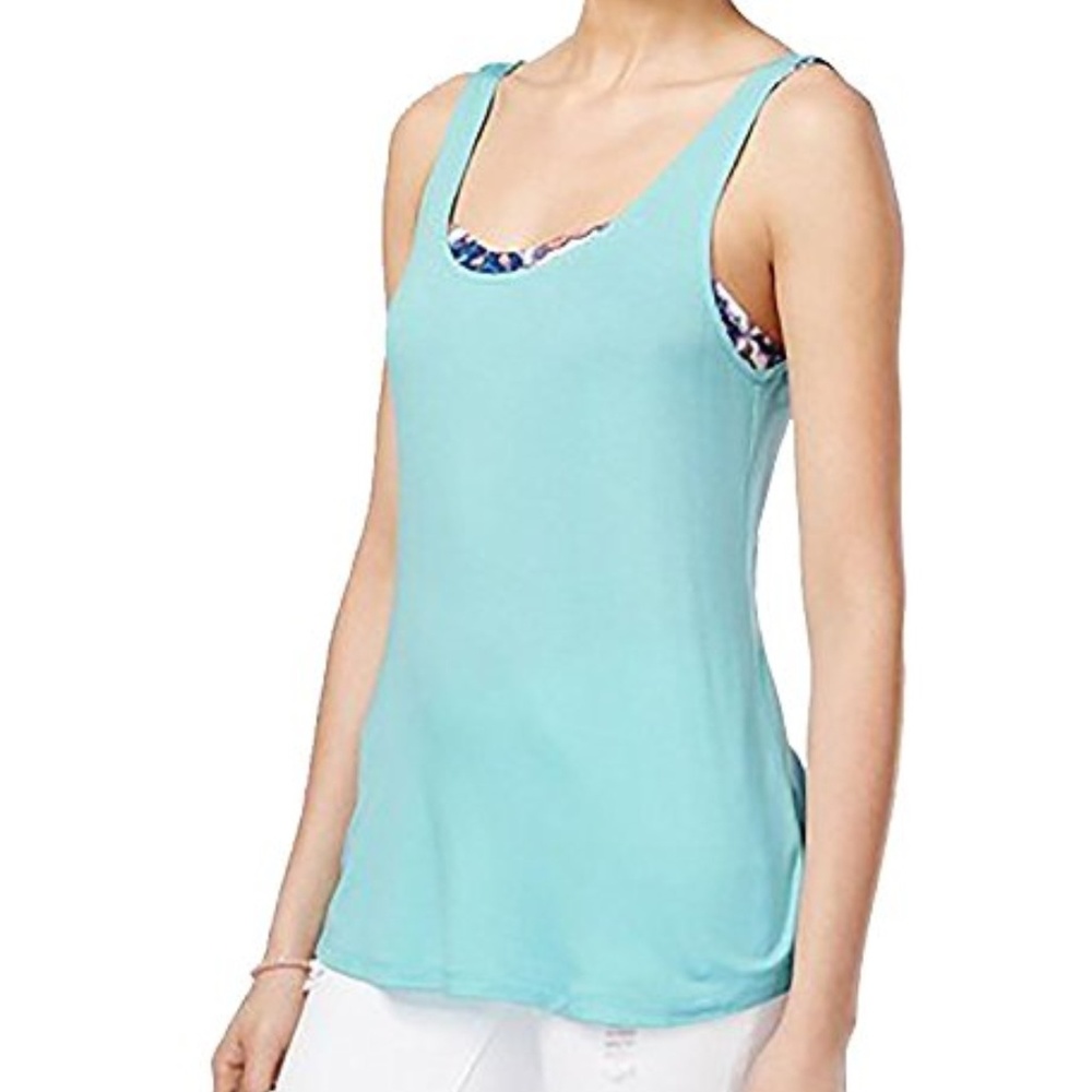 Ultra Flirt Tank Top with Printed Mint Rock Tile